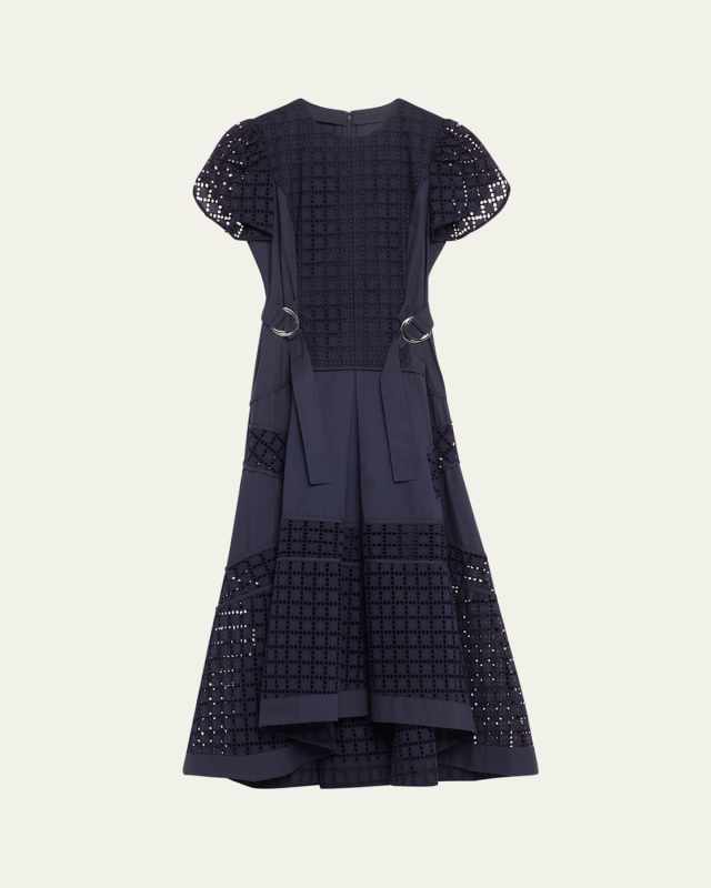 Grid Broderie Anglaise Tulip Midi Dress